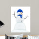 render of a snowman with blue knitted cap and scarf, Wall Decal