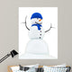 render of a snowman with blue knitted cap and scarf, Wall Decal