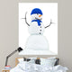 render of a snowman with blue knitted cap and scarf, Wall Decal