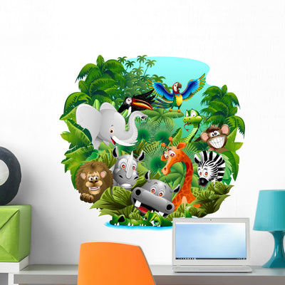 Wild Jungle Animals Wall Decal shown on a wall