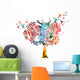 Colorful vector tree background with hummingbirds Wall Decal
