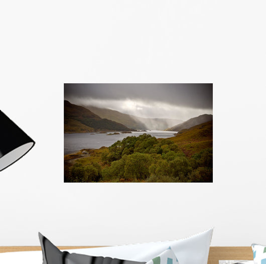 Dramatic storm with rain over the Loch Shiel, Scotland Wall Mural