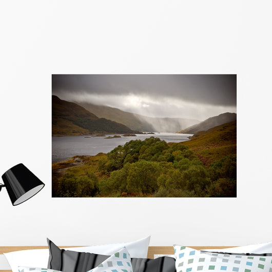 Dramatic storm with rain over the Loch Shiel, Scotland Wall Mural