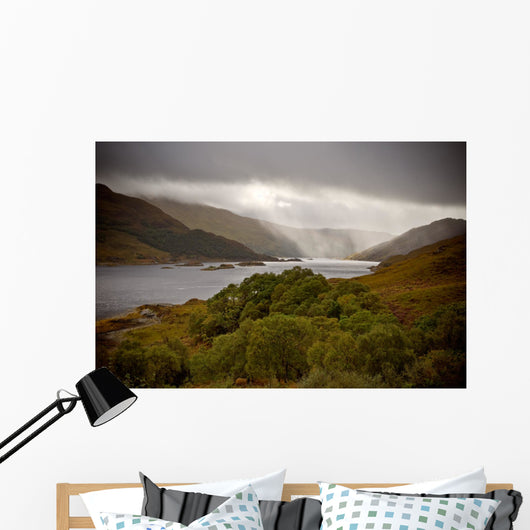 Dramatic storm with rain over the Loch Shiel, Scotland Wall Mural