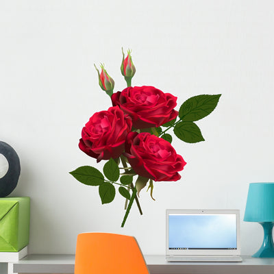 Three Red Roses Wall Decal shown on a wall