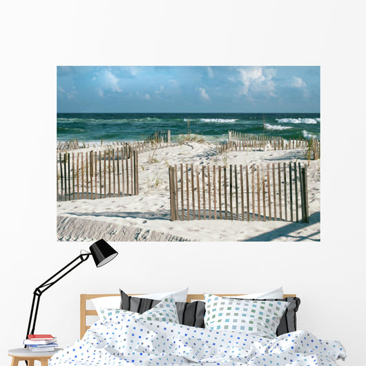 Beautiful Florida Beach with Sand Fences and Turquoise Ocean 