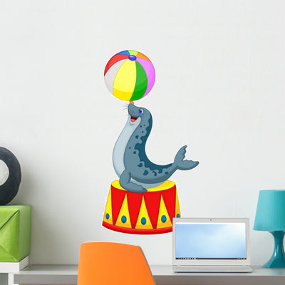 Playing Circus Seal Wall Decal shown on a wall