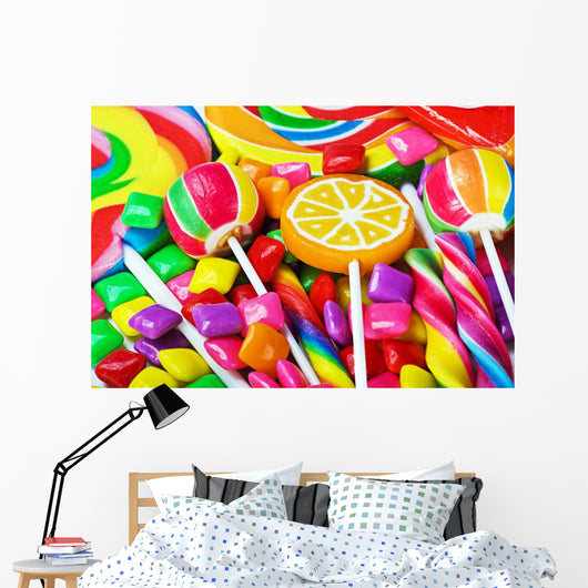 multicolored lollipops, candy and chewing gum Wall Mural