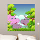 Family of Hippo With Forest Background 