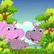 Family of Hippo With Forest Background 