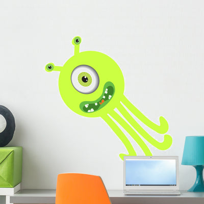 Cartoon Cute Monster Wall Decal shown on a wall