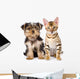 Purebred Bengal Kitten and Yorkshire Terrier Puppy. Isolated Wall Decal