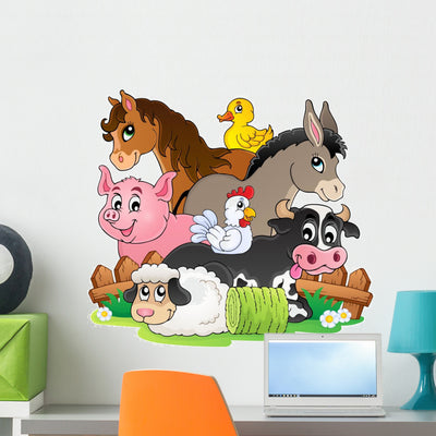 Farm Animals Wall Decal shown on a wall