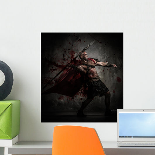 Wounded Gladiator in Red Coat Throwing Spear 
