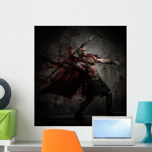 Wounded Gladiator in Red Coat Throwing Spear 