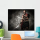 Wounded gladiator with two swords covered in blood 