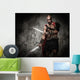 Wounded gladiator with two swords covered in blood 