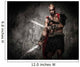 Wounded gladiator with two swords covered in blood 
