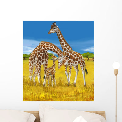 Giraffes shown on a wall