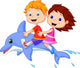 Boy and girl riding a dolphin Wall Decal
