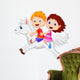 Boy and girl riding a pony horse Wall Decal