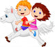 Boy and girl riding a pony horse Wall Decal