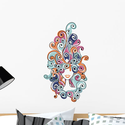 Wavy Rainbow Hairstyle Wall Decal shown on a wall