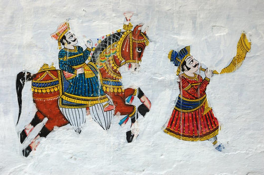 Traditional colourful medieval wall painting in Udaipur,India Wall Mural