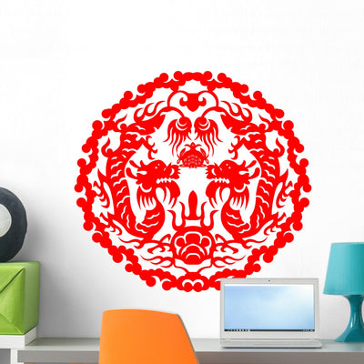 Paper Cut Dragon Wall Decal shown on a wall