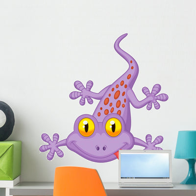 Cute Gecko Cartoon Wall Decal shown on a wall