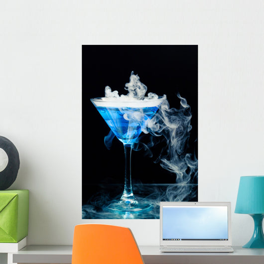 Blue Cocktail With Splash and Ice Vapor 