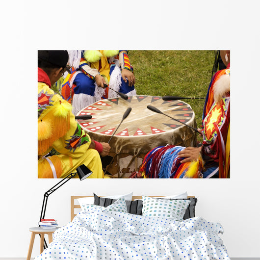 Indians Around a Drum at Pow Wow Wall Mural