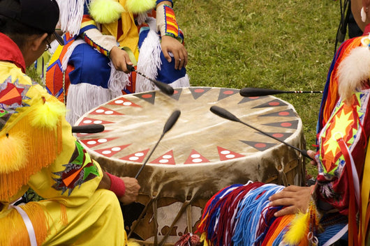 Indians Around a Drum at Pow Wow Wall Mural