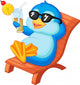Cute penguin sitting on beach chair Wall Decal