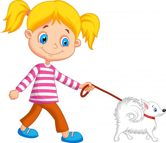 Cute girl walking with dog Wall Decal