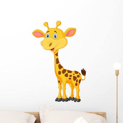 Cute Giraffe Cartoon Wall Decal shown on a wall
