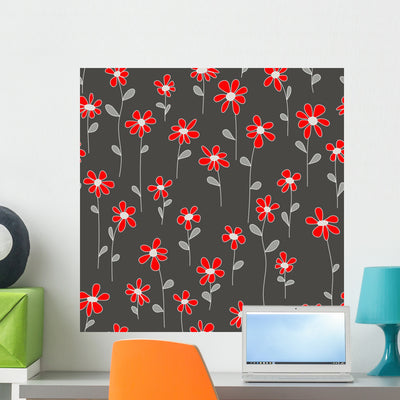 Seamless Flowers Wall Decal Design 3 shown on a wall