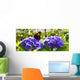  Purple Hortensia flowers and butterfly. Wall Mural