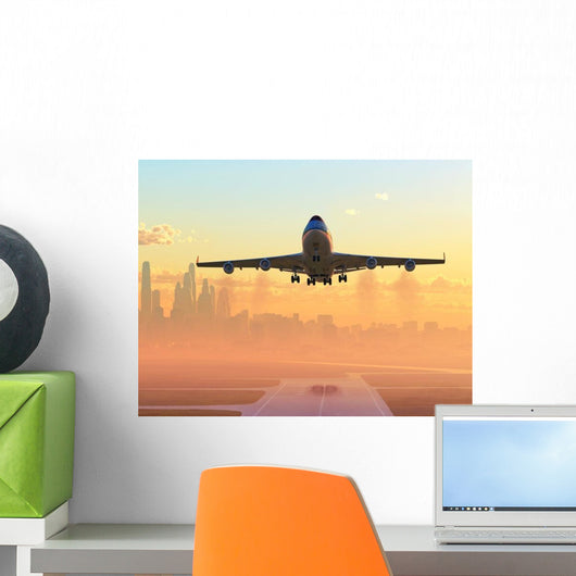 Airplane Taking off Sunrise Wall Decal