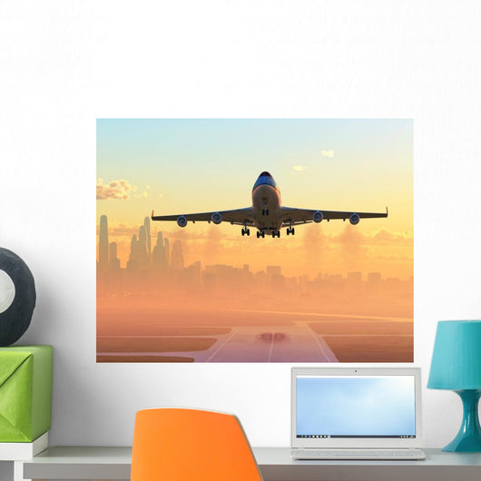 Airplane Taking off Sunrise Wall Decal