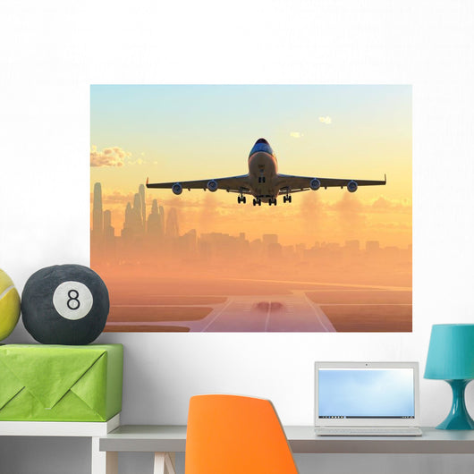 Airplane Taking off Sunrise Wall Decal