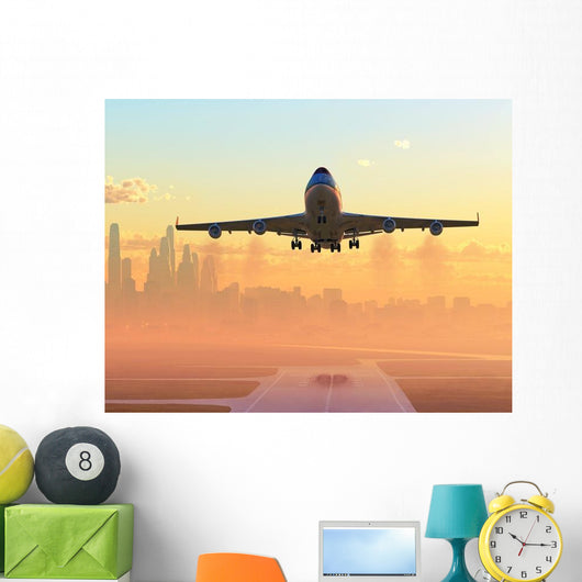 Airplane Taking off Sunrise Wall Decal