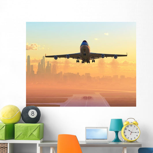 Airplane Taking off Sunrise Wall Decal