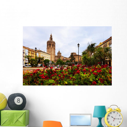 Plaza de la Reina and Micalet tower and Cathedral in Valencia Wall Mural
