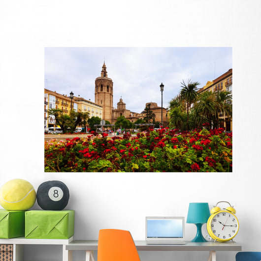 Plaza de la Reina and Micalet tower and Cathedral in Valencia Wall Mural