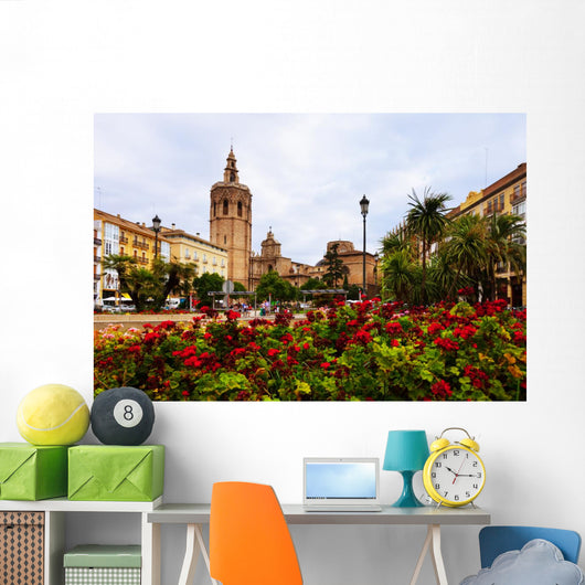 Plaza de la Reina and Micalet tower and Cathedral in Valencia Wall Mural