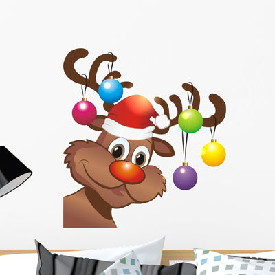 Rudolph Reindeer with Santa Wall Decal shown on a wall