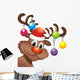 Rudolph Reindeer with Santa Hat and Christmas Baubles Wall Decal