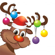Rudolph Reindeer with Santa Hat and Christmas Baubles Wall Decal