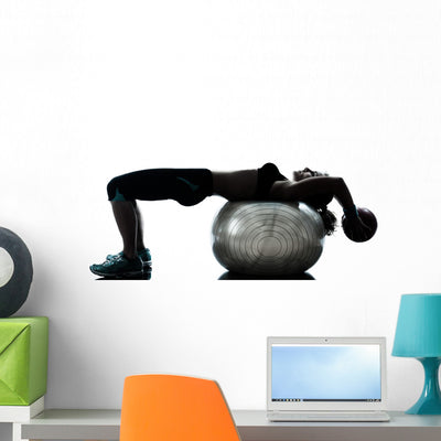 Woman Exercising Fitness Ball shown on a wall